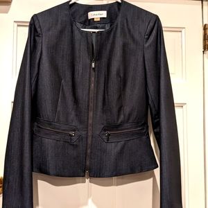 Calvin Klein women's dark blue zippered peplum blazer, Size 4